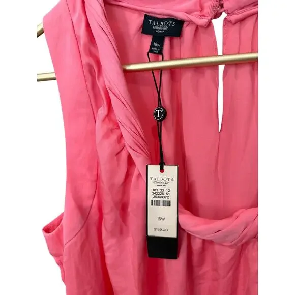 TALBOTS Pink Twist Front Halter Dress 16W NWT Pockets Pull On 👗 - Picture 4 of 9